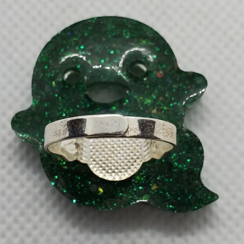 Halloween Green Sparkly Ghost Adjustable Ring